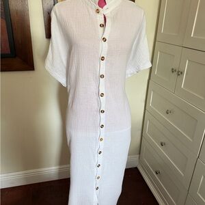 White Button-Down Midi Dress